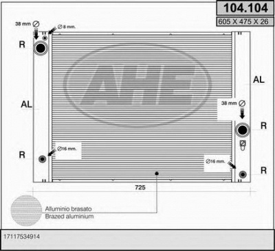 AHE 104104 - Радиатор, охлаждение двигателя
