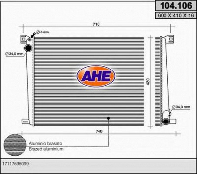 AHE 104106 -  Радиатор, охлаждение двигателя