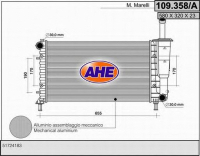AHE 109358a -  Радиатор, охлаждение двигателя