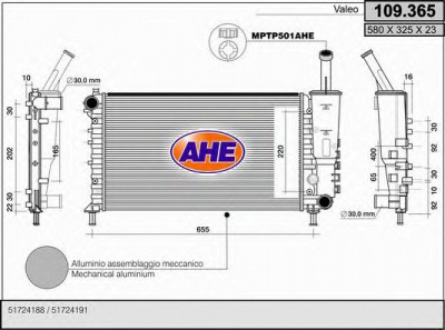 AHE 109365 - Радиатор, охлаждение двигателя
