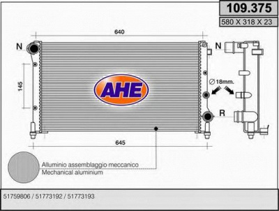 AHE 109375 - Радиатор, охлаждение двигателя
