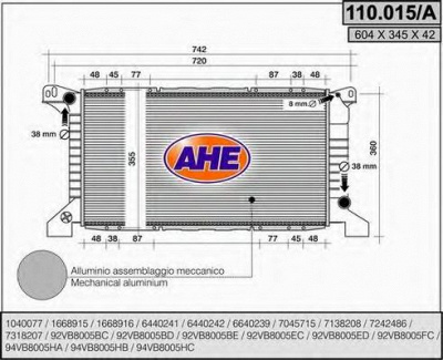 AHE 110015a - Радиатор, охлаждение двигателя