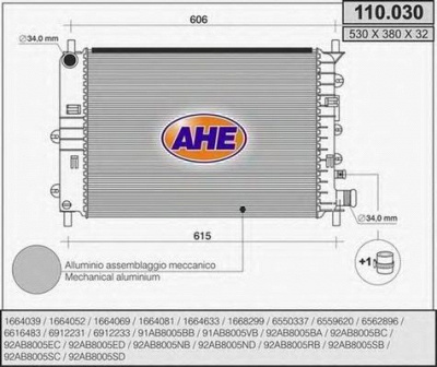 AHE 110030 - Радиатор, охлаждение двигателя