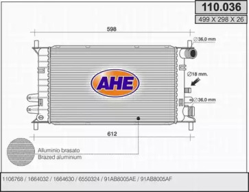 AHE 110036 - Радиатор, охлаждение двигателя