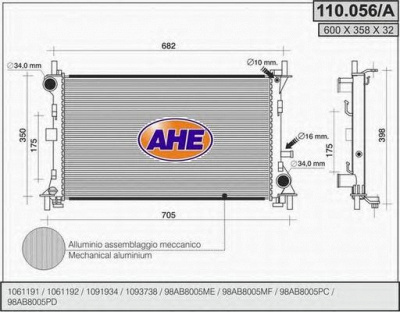 AHE 110056a - Радиатор, охлаждение двигателя