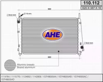 AHE 110112 - Радиатор, охлаждение двигателя