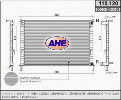 AHE 110120 - Радиатор, охлаждение двигателя