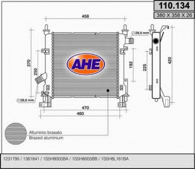 AHE 110134 - Радиатор, охлаждение двигателя