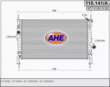 AHE 110141a - Радиатор, охлаждение двигателя
