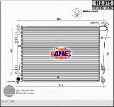 AHE 112075 - Радиатор, охлаждение двигателя
