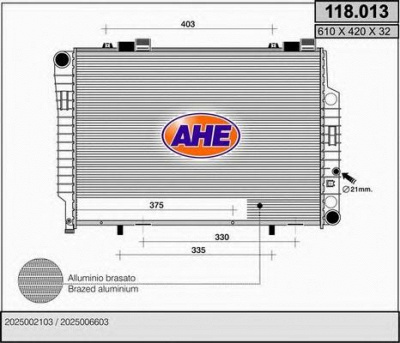 AHE 118013 -  Радиатор, охлаждение двигателя