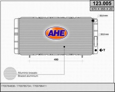 AHE 123005 - Радиатор, охлаждение двигателя