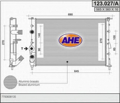 AHE 123027a - Радиатор, охлаждение двигателя