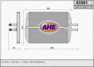 AHE 93581 -  Теплообменник, отопление салона