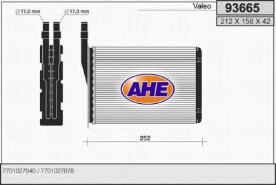 AHE 93665 - Теплообменник, отопление салона
