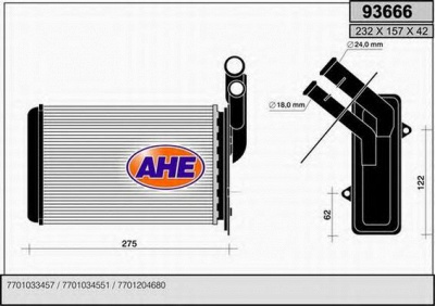 AHE 93666 - Теплообменник, отопление салона