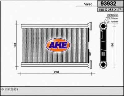 AHE 93932 - Теплообменник, отопление салона