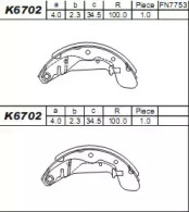 ASIMCO k6702 -  Колодки тормозные барабанные, комплект