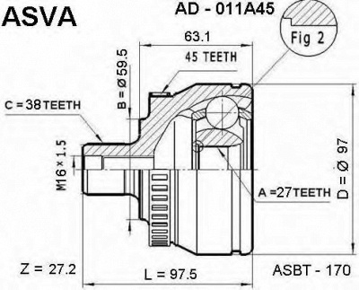 ASVA ad011a45 -  Шарнирный комплект, приводной вал