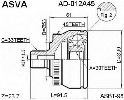 ASVA ad012a45 -  Шарнирный комплект, приводной вал