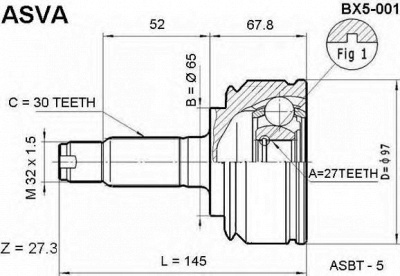 ASVA bx5001 -  Шарнирный комплект, приводной вал