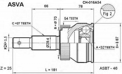 ASVA ch016a54 -  Шарнирный комплект, приводной вал
