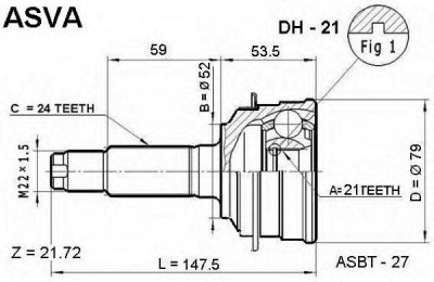 ASVA dh21 -  Шарнирный комплект, приводной вал