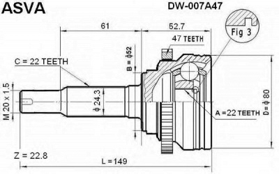 ASVA dw007a47 -  Шарнирный комплект, приводной вал
