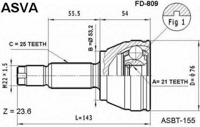 ASVA fd809 -  Шарнирный комплект, приводной вал