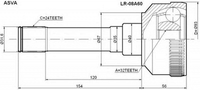 ASVA lr08a60 -  Шарнирный комплект, приводной вал