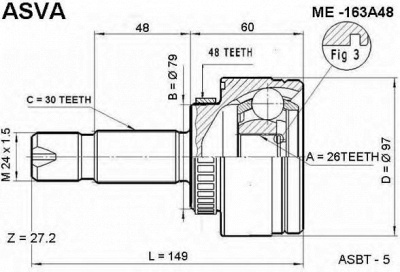 ASVA me163a48 -  Шарнирный комплект, приводной вал
