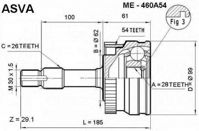 ASVA me460a54 -  Шарнирный комплект, приводной вал
