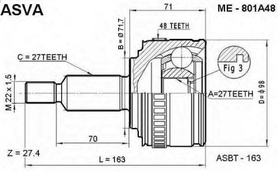 ASVA me801a48 -  Шарнирный комплект, приводной вал
