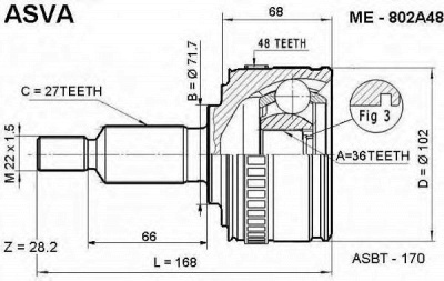 ASVA me802a48 -  Шарнирный комплект, приводной вал