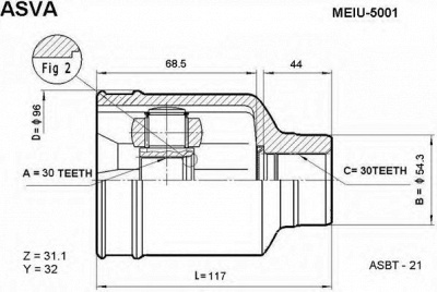 ASVA meiu5001 -  Шарнирный комплект, приводной вал