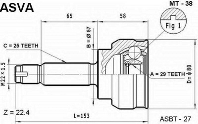 ASVA mt38 -  Шарнирный комплект, приводной вал