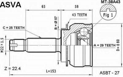 ASVA mt38a43 -  Шарнирный комплект, приводной вал
