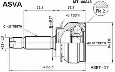 ASVA mt44a43 -  Шарнирный комплект, приводной вал