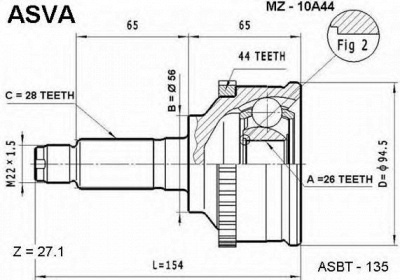 ASVA mz10a44 -  Шарнирный комплект, приводной вал