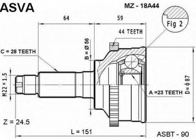 ASVA mz18a44 -  Шарнирный комплект, приводной вал