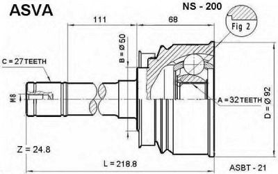 ASVA ns200 -  Шарнирный комплект, приводной вал