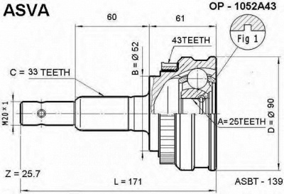 ASVA op1052a43 -  Шарнирный комплект, приводной вал