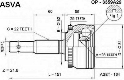 ASVA op3359a29 -  Шарнирный комплект, приводной вал
