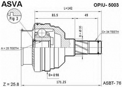 ASVA opiu5003 -  Шарнирный комплект, приводной вал