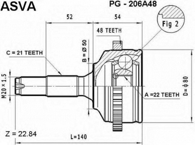 ASVA pg206a48 -  Шарнирный комплект, приводной вал