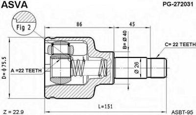 ASVA pg272031 -  Шарнирный комплект, приводной вал