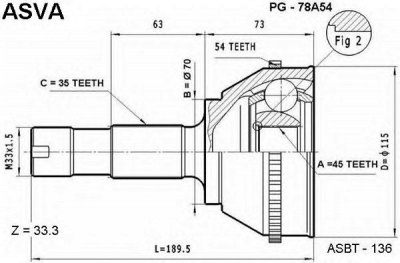 ASVA pg78a54 -  Шарнирный комплект, приводной вал
