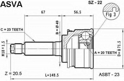 ASVA sz22 -  Шарнирный комплект, приводной вал