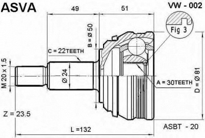 ASVA vw002 -  Шарнирный комплект, приводной вал