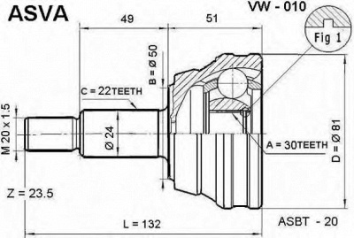ASVA vw010 -  Шарнирный комплект, приводной вал